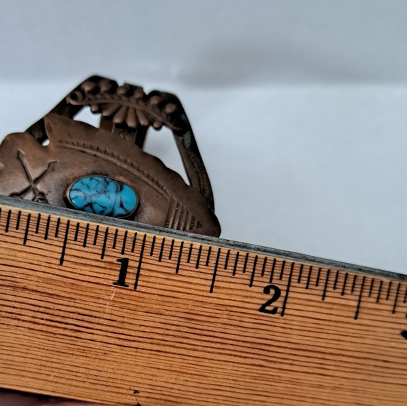 Vintage Native American Copper Cuff Bracelet Turquoise Stone Not Stamped - Picture 12 of 13